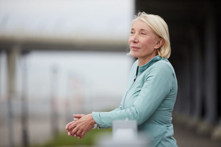 elderly woman looking at a distance