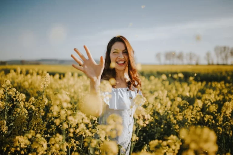 woman in a flower field